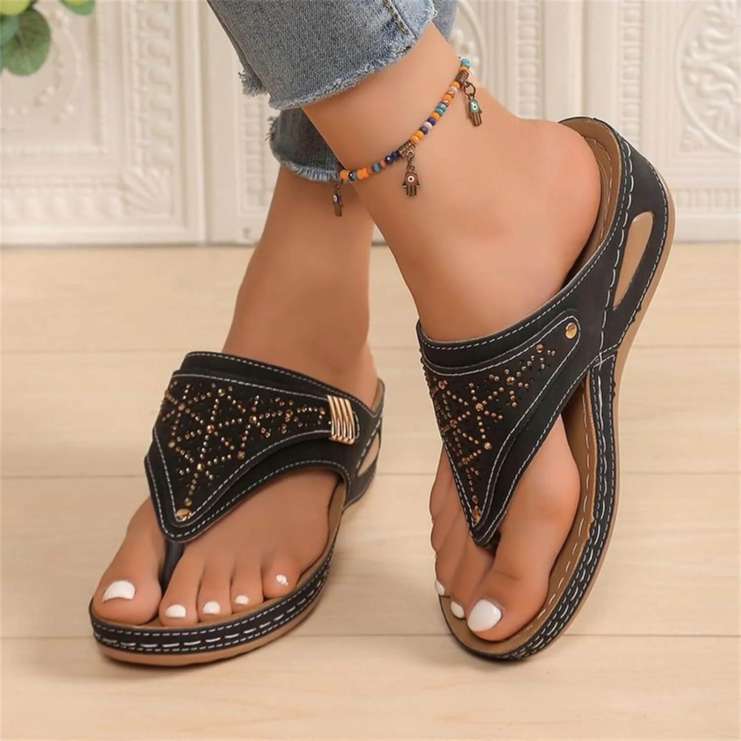 Crystal Sandals for Women 2025 Platform flip Flops with Arch Support for Womens Slippers Summer Cute Dress Shoes