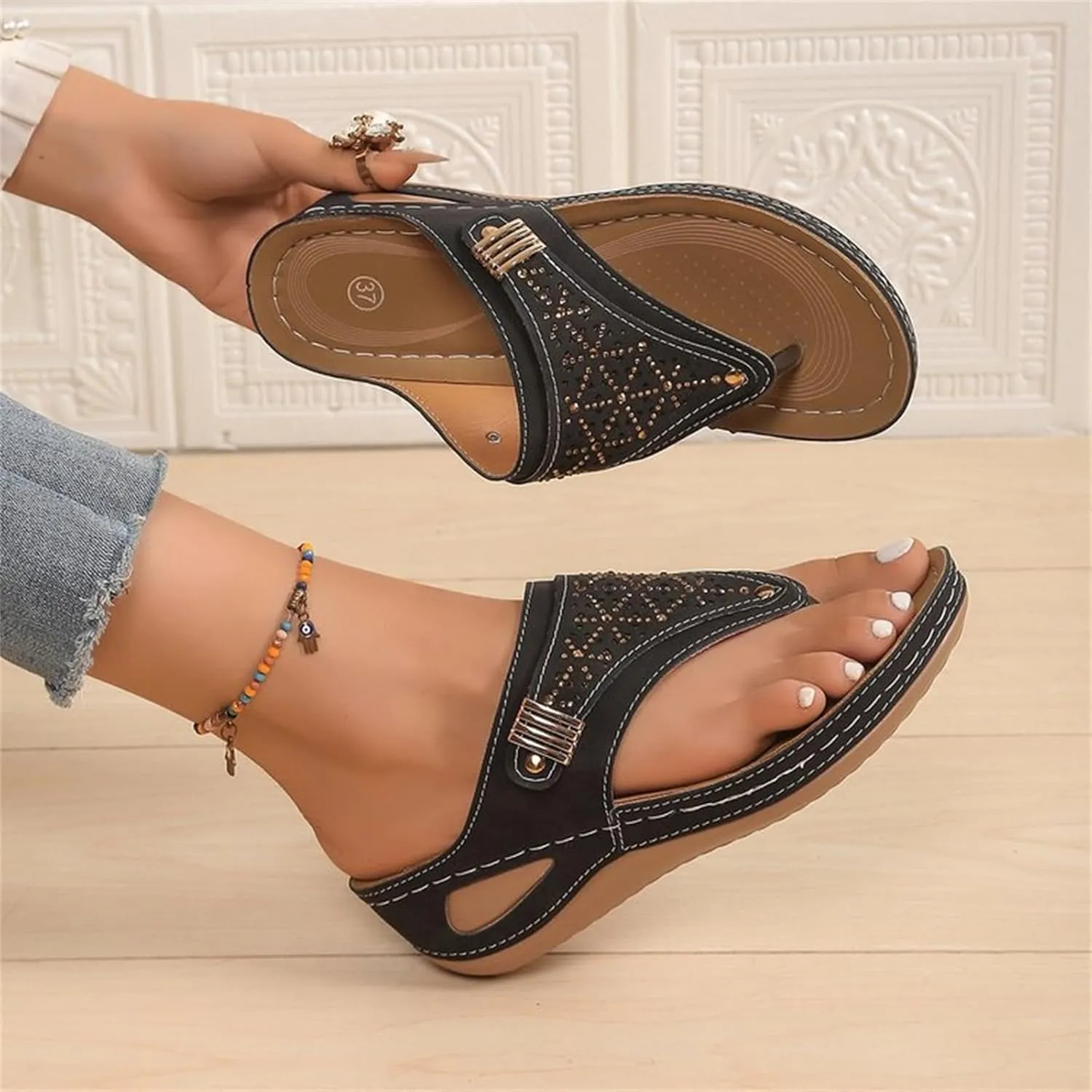 Crystal Sandals for Women 2025 Platform flip Flops with Arch Support for Womens Slippers Summer Cute Dress Shoes