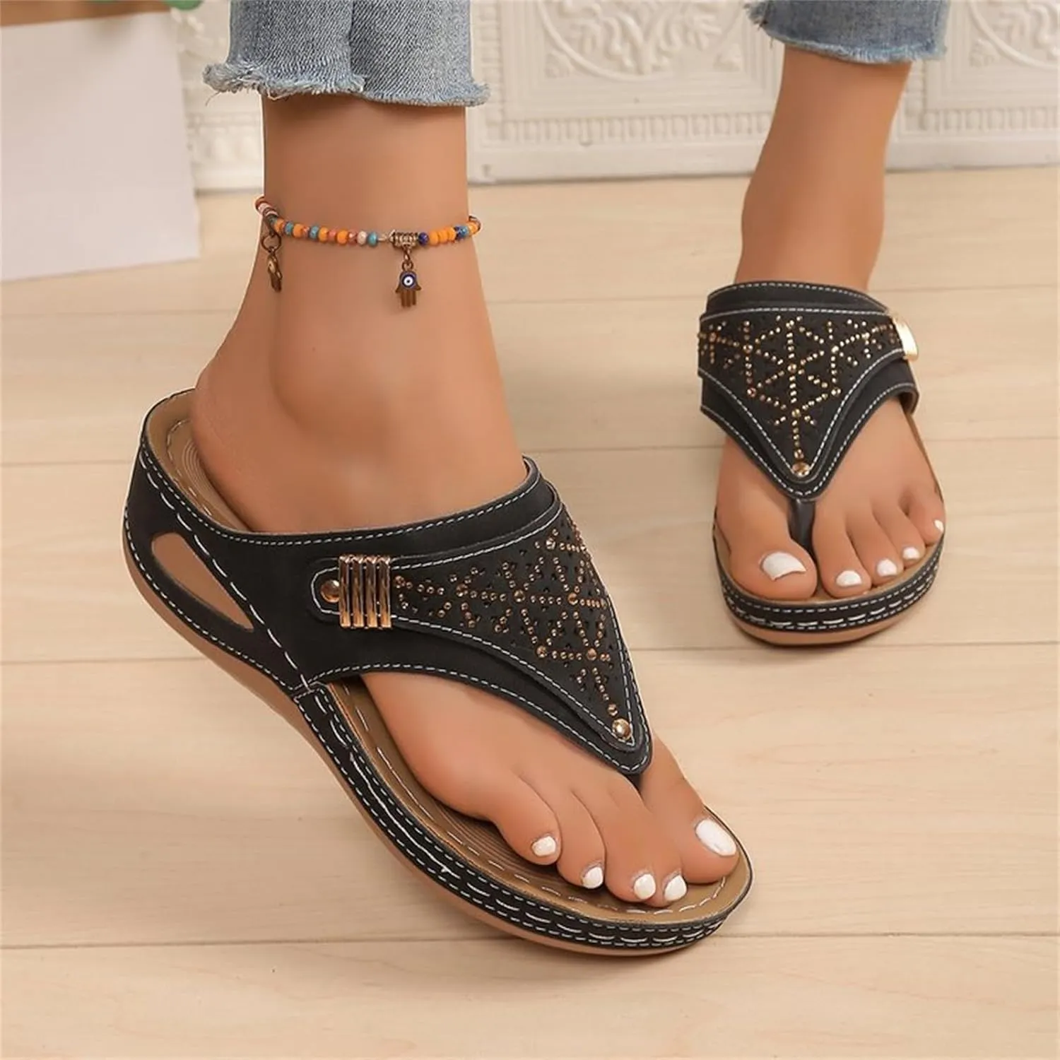 Crystal Sandals for Women 2025 Platform flip Flops with Arch Support for Womens Slippers Summer Cute Dress Shoes
