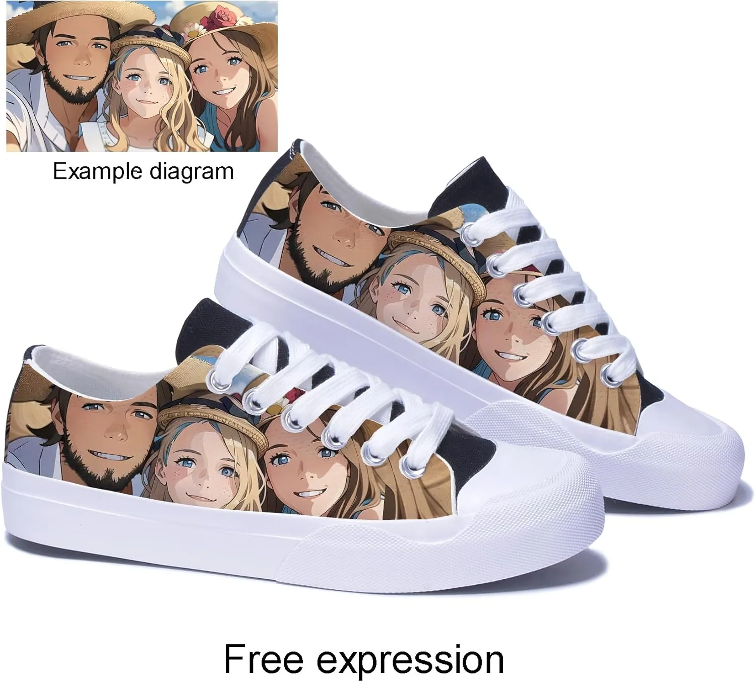 Custom Men's Canvas Low Top Fashion Sneaker Customized Personalized Cosplay Design with Photo Lace-up Classic Casual Shoes for Women Gift