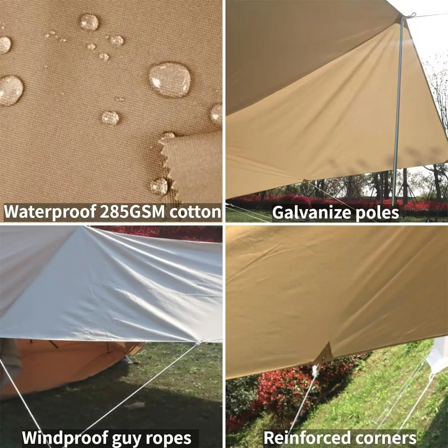 DANCHEL OUTDOOR 13x9.8ft Canvas Camping Tarp with 7.87ft Poles, Yurt Tent Footprint Waterproof Glamping Tent Tarp for Hammock Rain Fly Hiking Picnic