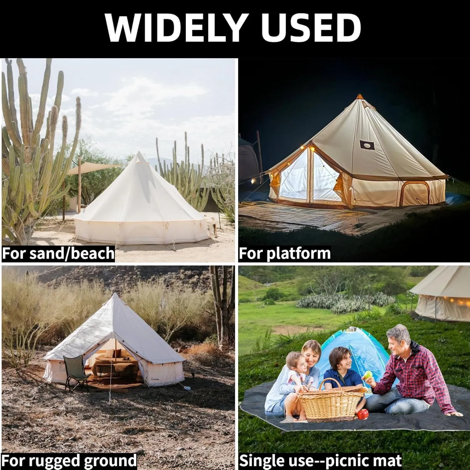 DANCHEL OUTDOOR 13x9.8ft Canvas Camping Tarp with 7.87ft Poles, Yurt Tent Footprint Waterproof Glamping Tent Tarp for Hammock Rain Fly Hiking Picnic