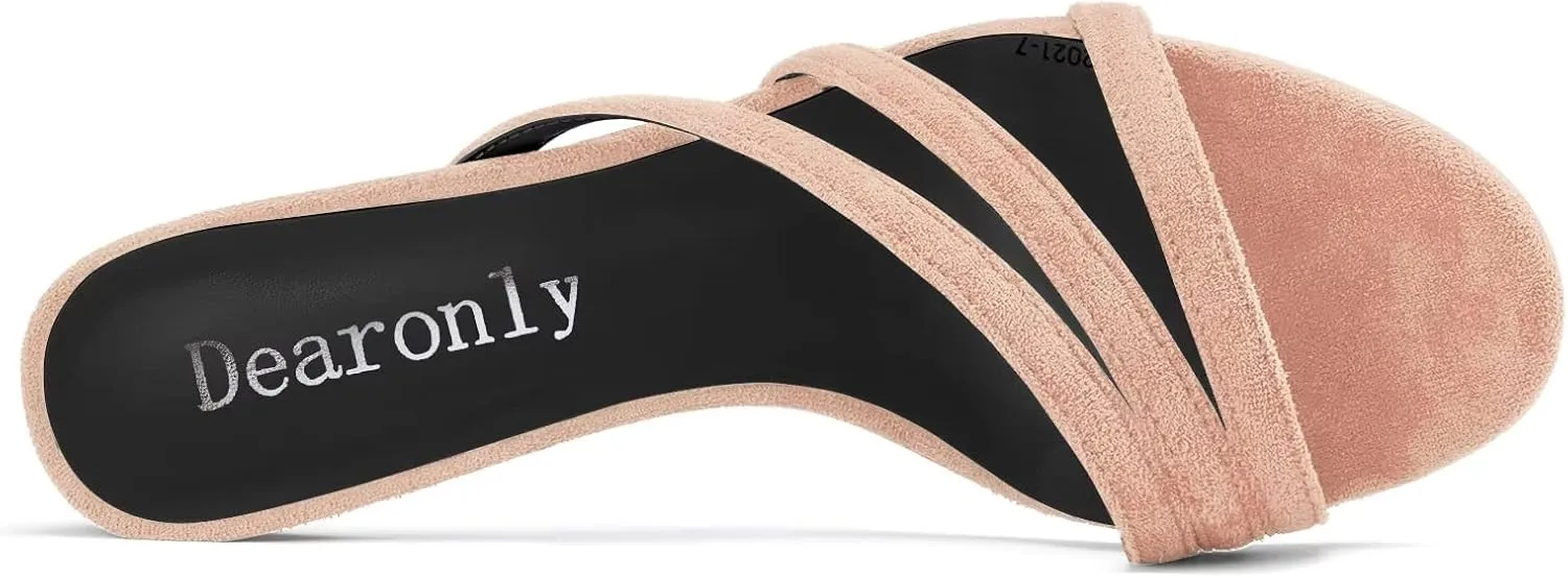 DearOnly Women Kitten Mid Heel Peep Open Toe Slip-on Slingback Sandals Party Cute 2.6 Inches Heels