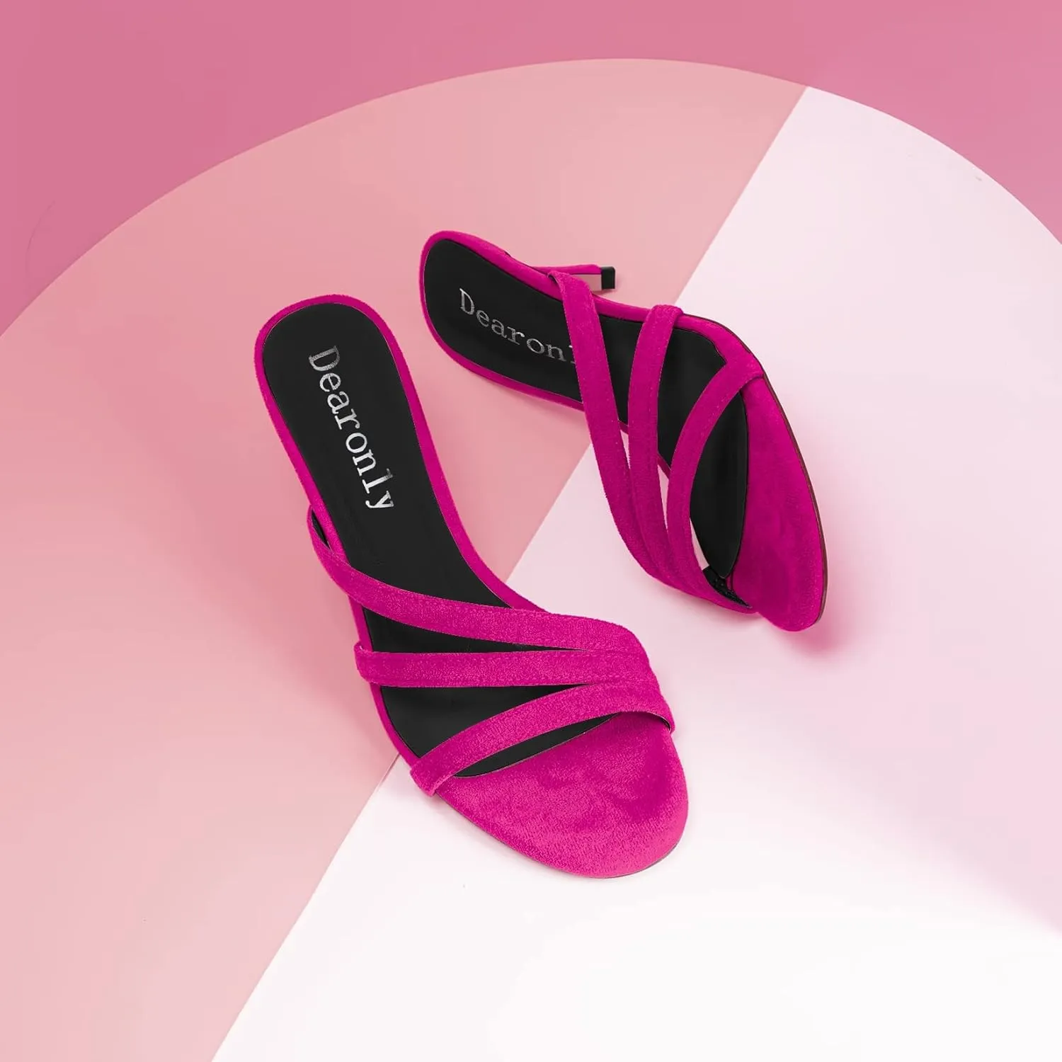DearOnly Women Kitten Mid Heel Peep Open Toe Slip-on Slingback Sandals Party Cute 2.6 Inches Heels
