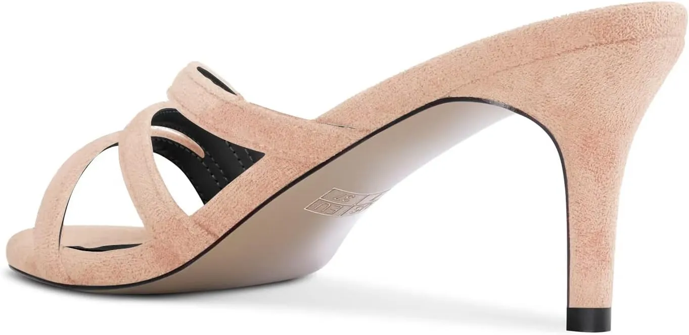 DearOnly Women Kitten Mid Heel Peep Open Toe Slip-on Slingback Sandals Party Cute 2.6 Inches Heels