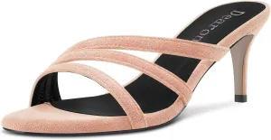 DearOnly Women Kitten Mid Heel Peep Open Toe Slip-on Slingback Sandals Party Cute 2.6 Inches Heels