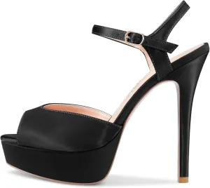 DearOnly Women Stiletto High Heel Platform Peep Open Toe Ankle Strap Sandals Sexy Wedding Dress 5.1 Inches Heels Pumps
