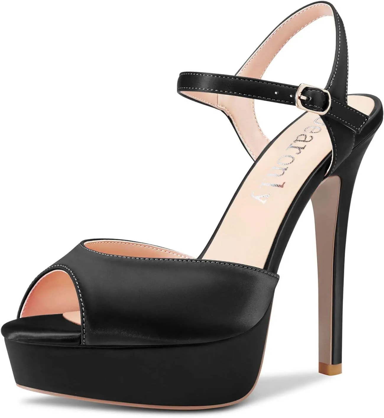 DearOnly Women Stiletto High Heel Platform Peep Open Toe Ankle Strap Sandals Sexy Wedding Dress 5.1 Inches Heels Pumps