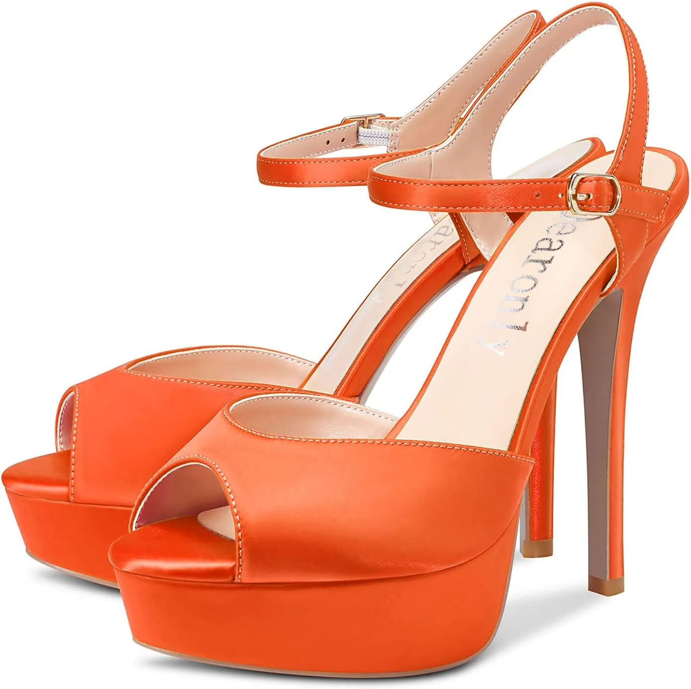 DearOnly Women Stiletto High Heel Platform Peep Open Toe Ankle Strap Sandals Sexy Wedding Dress 5.1 Inches Heels Pumps