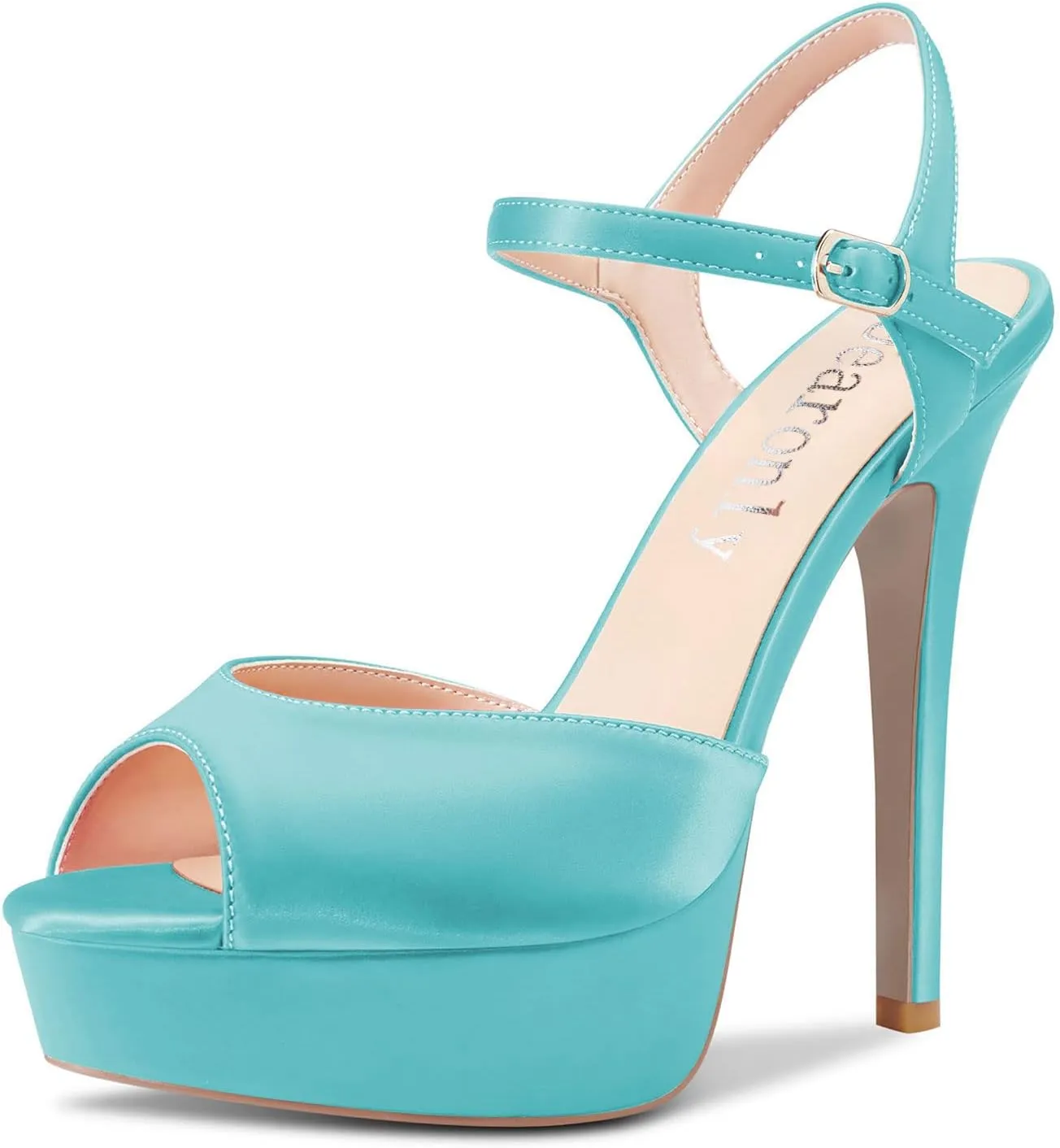 DearOnly Women Stiletto High Heel Platform Peep Open Toe Ankle Strap Sandals Sexy Wedding Dress 5.1 Inches Heels Pumps