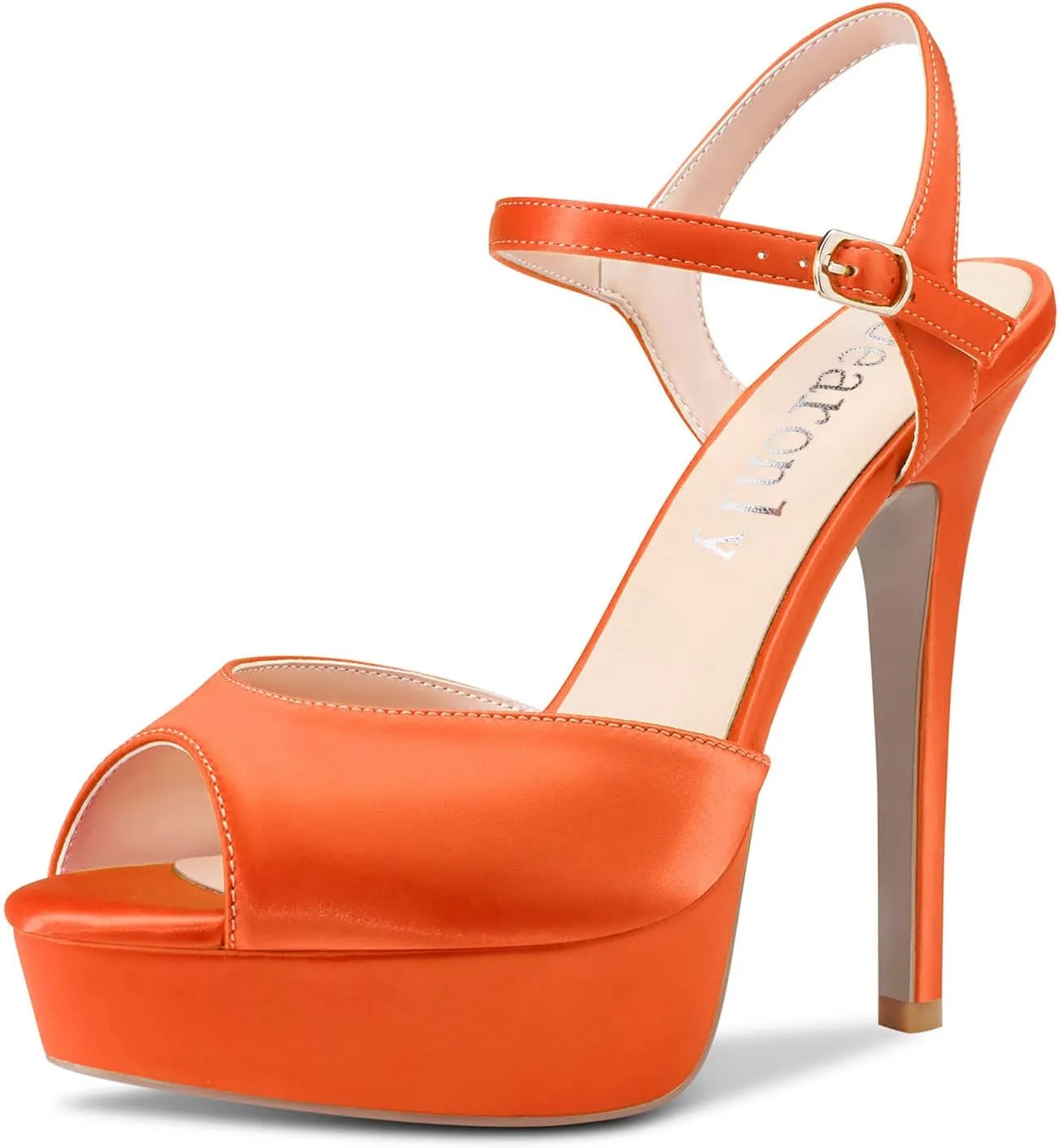 DearOnly Women Stiletto High Heel Platform Peep Open Toe Ankle Strap Sandals Sexy Wedding Dress 5.1 Inches Heels Pumps