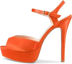 DearOnly Women Stiletto High Heel Platform Peep Open Toe Ankle Strap Sandals Sexy Wedding Dress 5.1 Inches Heels Pumps