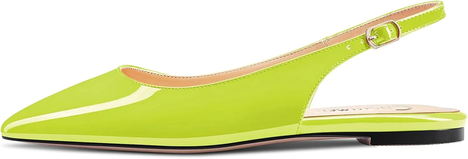 DearOnly Womens Flats Pumps Pointed Toe Slingback Classic Dress Shoes Patent Leather Sandals