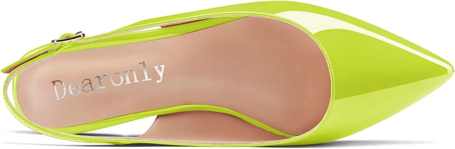 DearOnly Womens Flats Pumps Pointed Toe Slingback Classic Dress Shoes Patent Leather Sandals