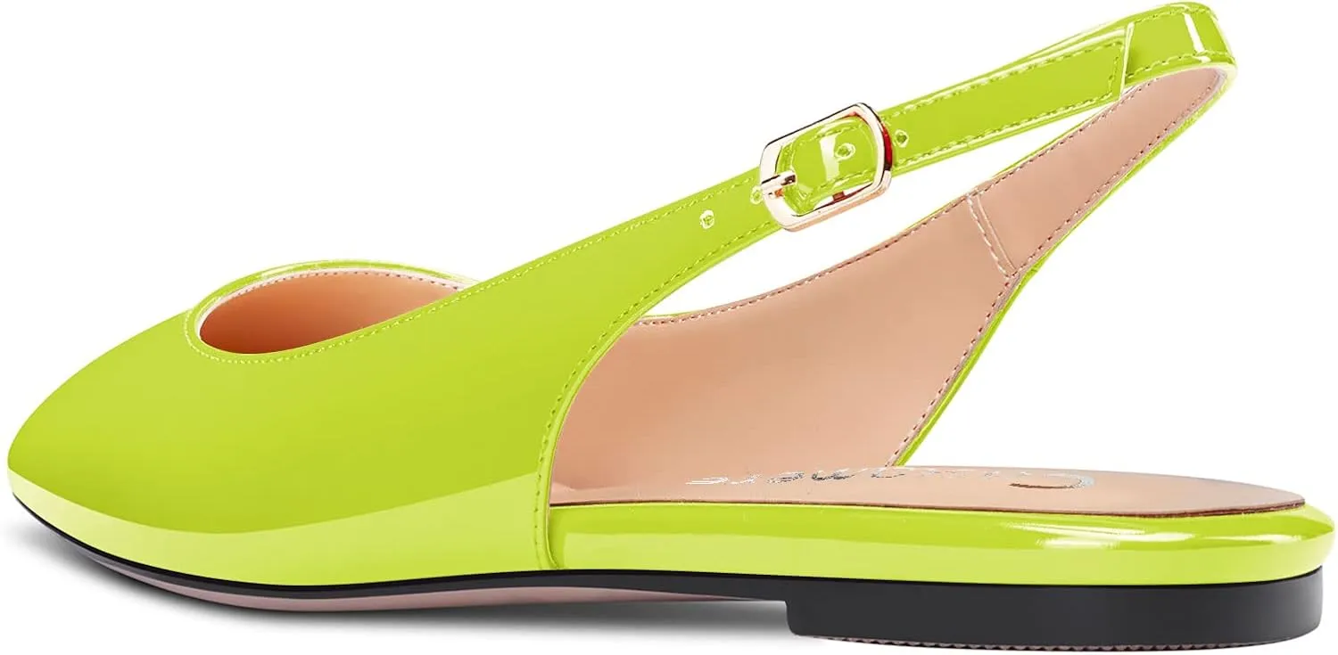 DearOnly Womens Flats Pumps Pointed Toe Slingback Classic Dress Shoes Patent Leather Sandals