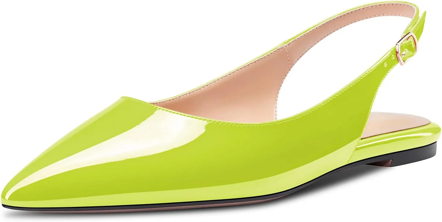 DearOnly Womens Flats Pumps Pointed Toe Slingback Classic Dress Shoes Patent Leather Sandals