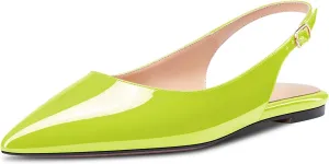 DearOnly Womens Flats Pumps Pointed Toe Slingback Classic Dress Shoes Patent Leather Sandals