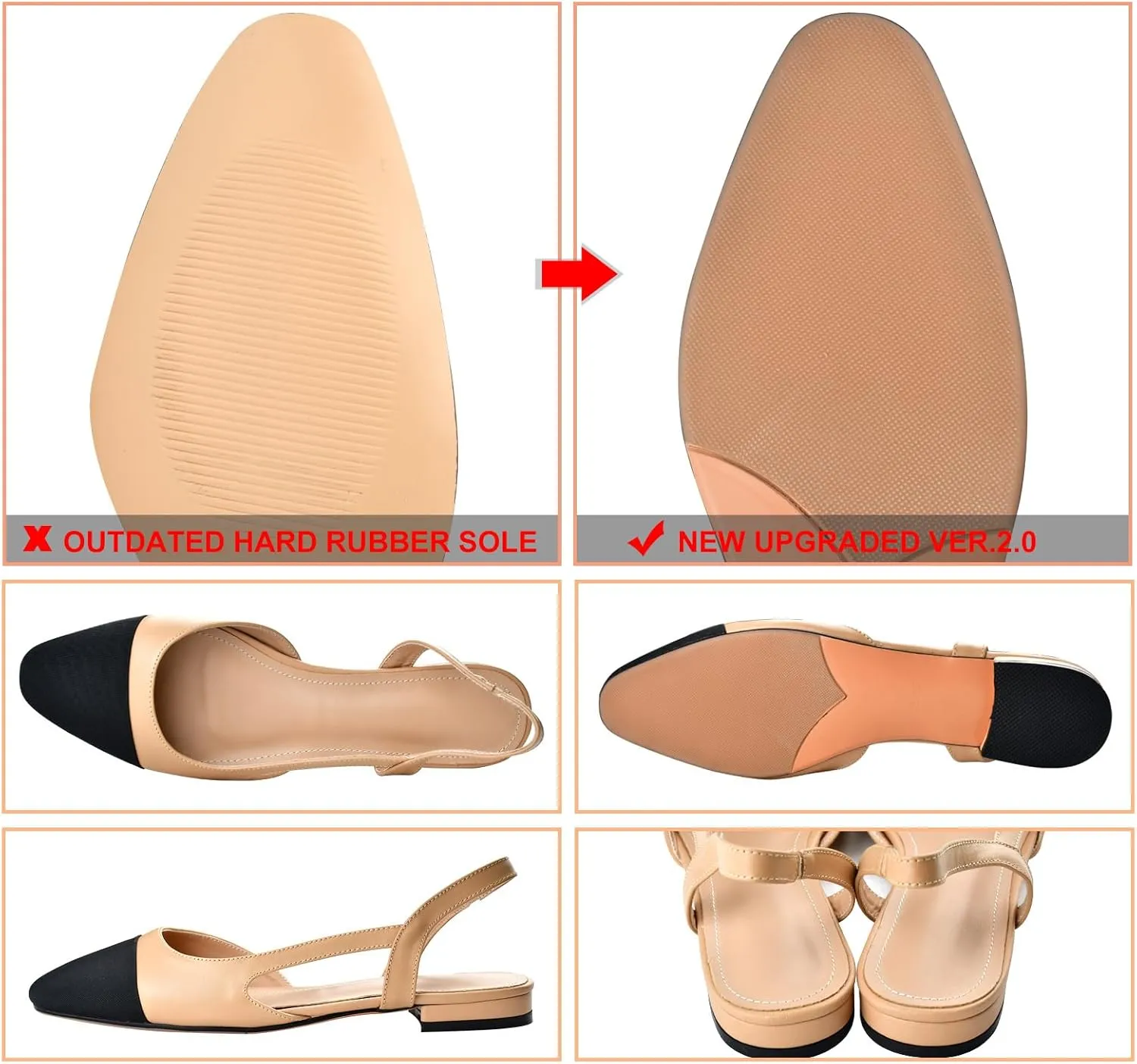 Debaishi Slingback Flat Pumps for Women,Chunky Heels Round Toe Two Toned Casual Slingback Sandals Fashion Dress Low Heel Sandals