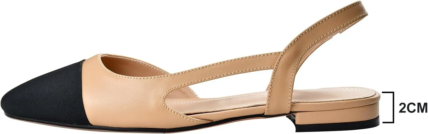 Debaishi Slingback Flat Pumps for Women,Chunky Heels Round Toe Two Toned Casual Slingback Sandals Fashion Dress Low Heel Sandals