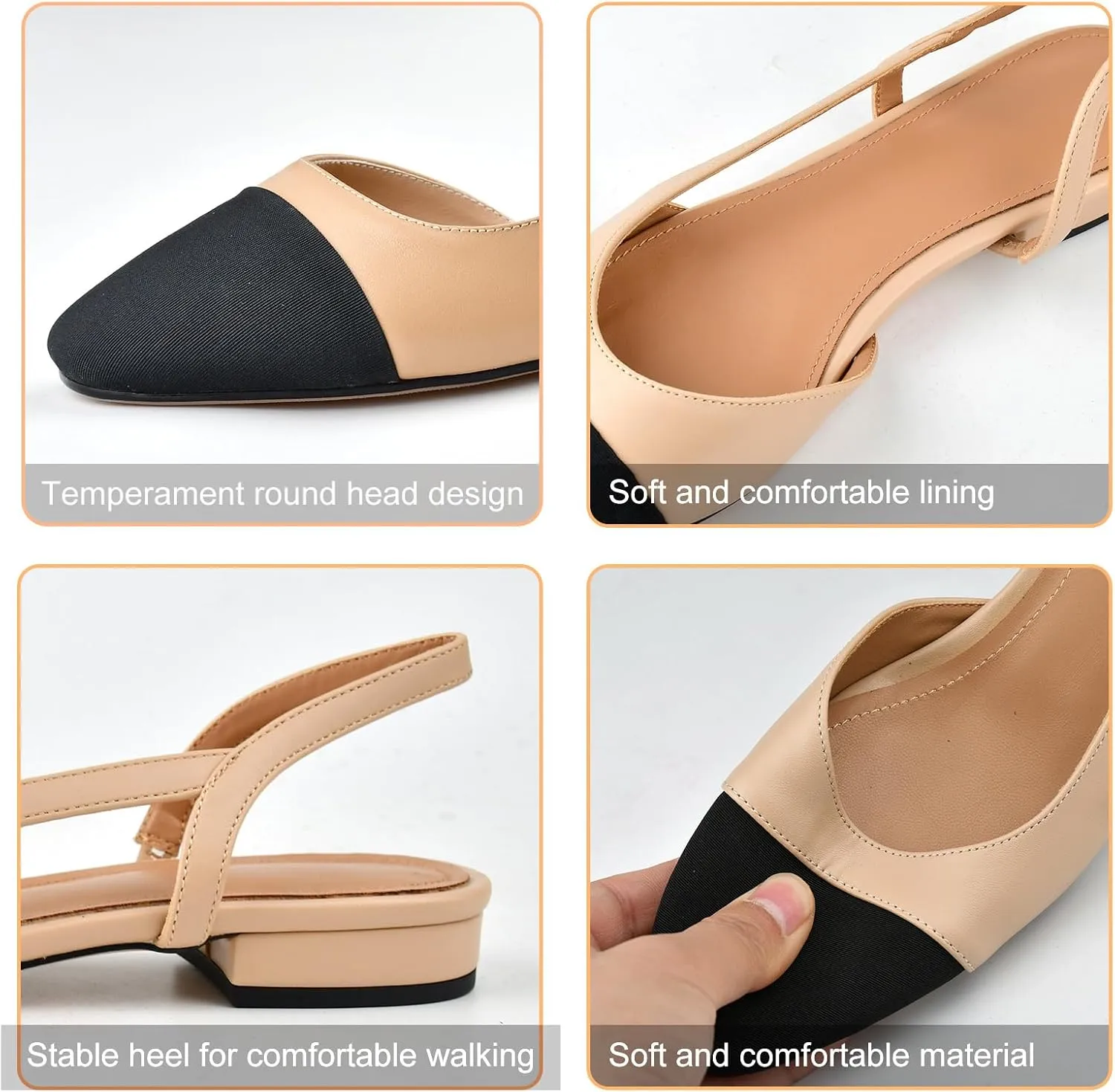 Debaishi Slingback Flat Pumps for Women,Chunky Heels Round Toe Two Toned Casual Slingback Sandals Fashion Dress Low Heel Sandals