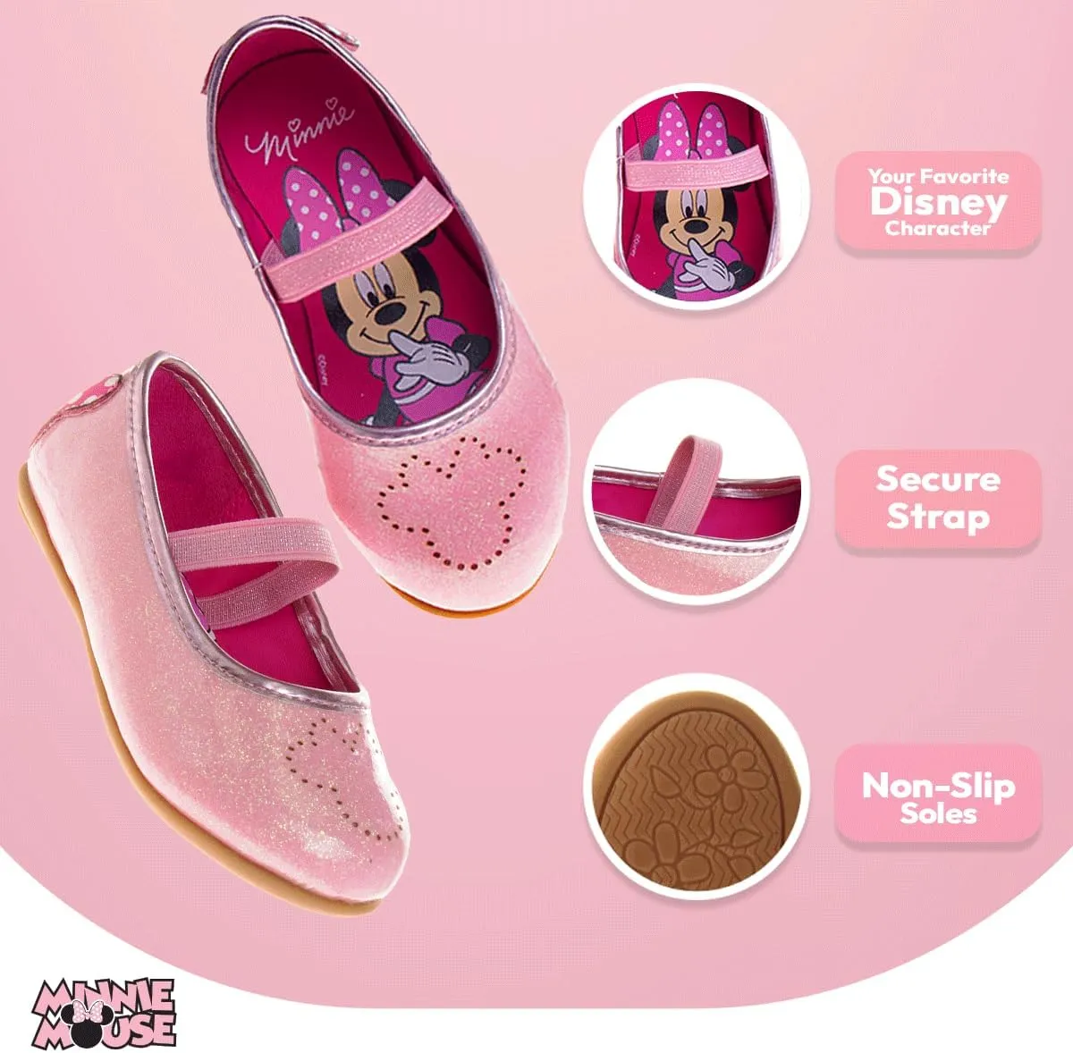 Disney Girls Mary Jane Flats - Kids Character Princess Dress up Slip-on Shoes (Toddler/Little Kid)