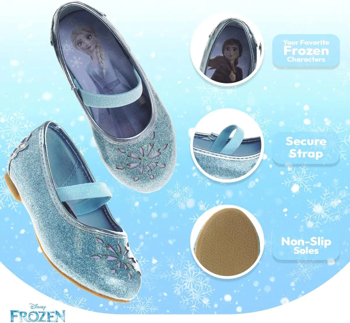 Disney Girls Mary Jane Flats - Kids Character Princess Dress up Slip-on Shoes (Toddler/Little Kid)