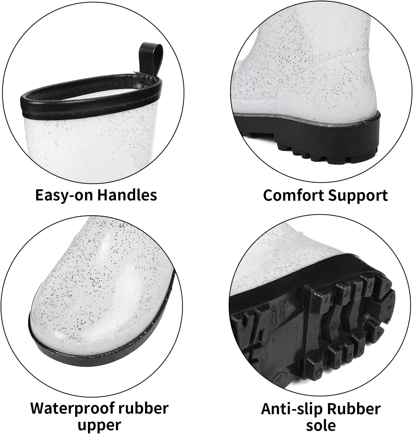 DKSUKO Toddler Rain Boots Glitter Waterprof Rubber Boots with Easy-on Handles