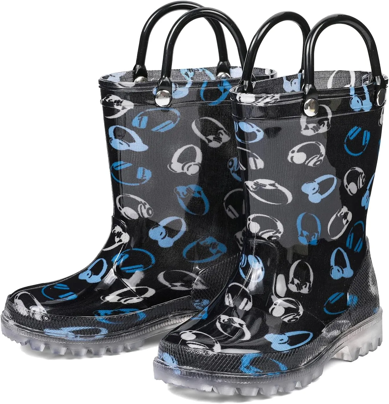 DKSUKO Toddler Rain Boots Glitter Waterprof Rubber Boots with Easy-on Handles