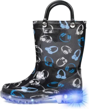 DKSUKO Toddler Rain Boots Glitter Waterprof Rubber Boots with Easy-on Handles