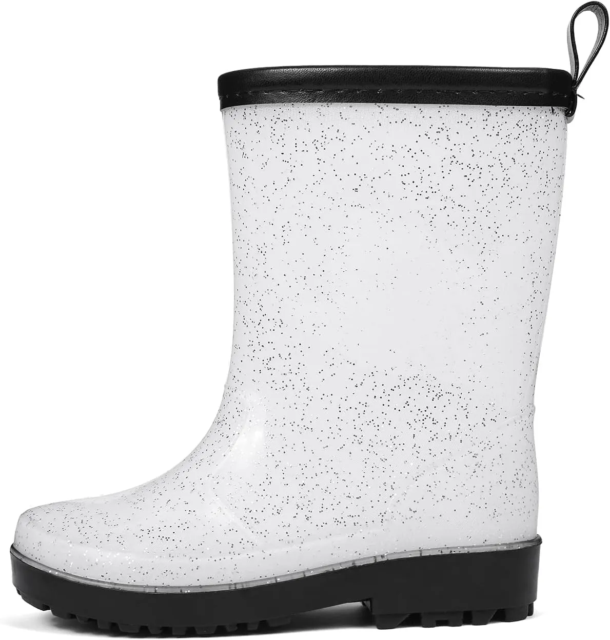DKSUKO Toddler Rain Boots Glitter Waterprof Rubber Boots with Easy-on Handles