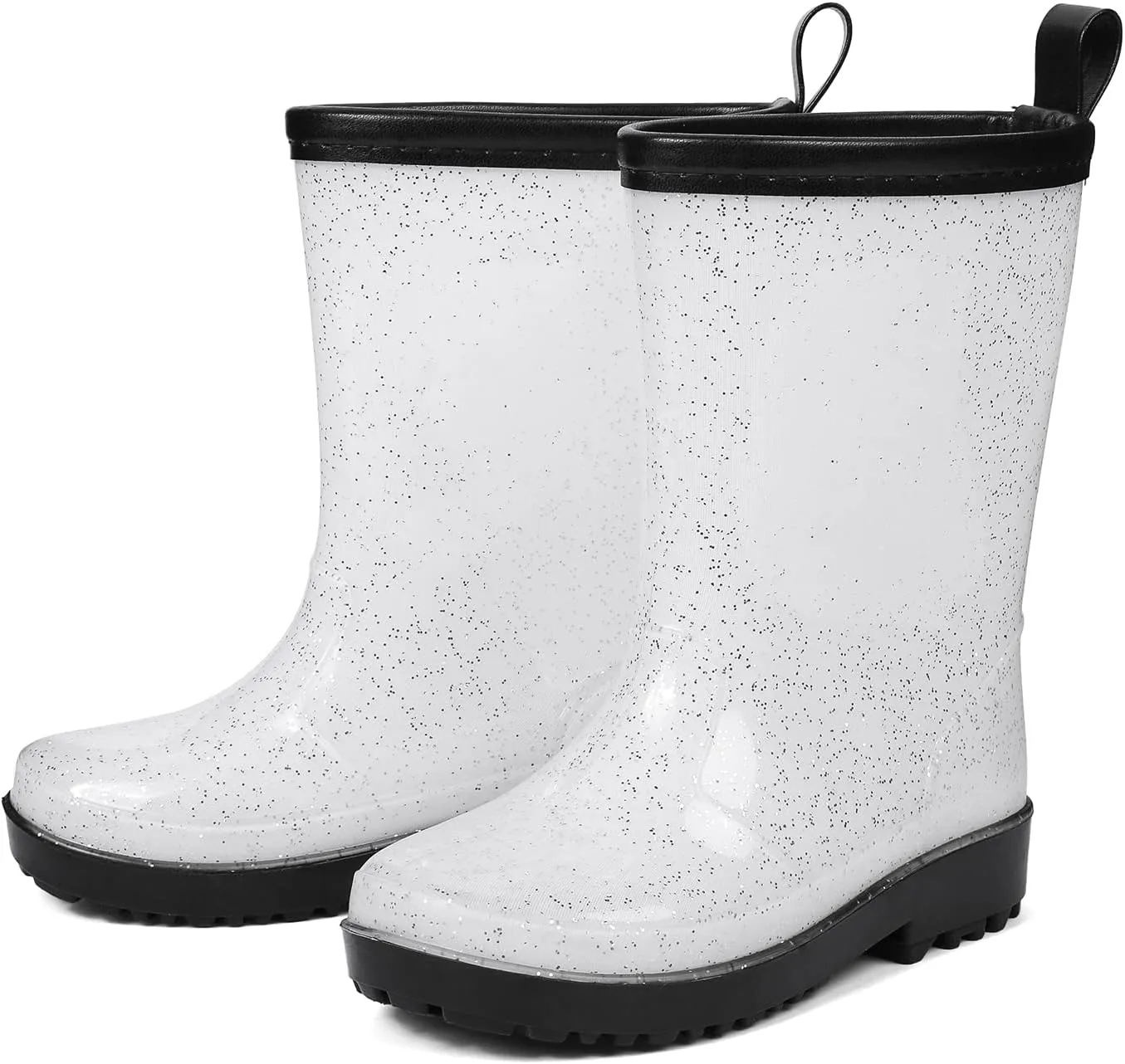 DKSUKO Toddler Rain Boots Glitter Waterprof Rubber Boots with Easy-on Handles