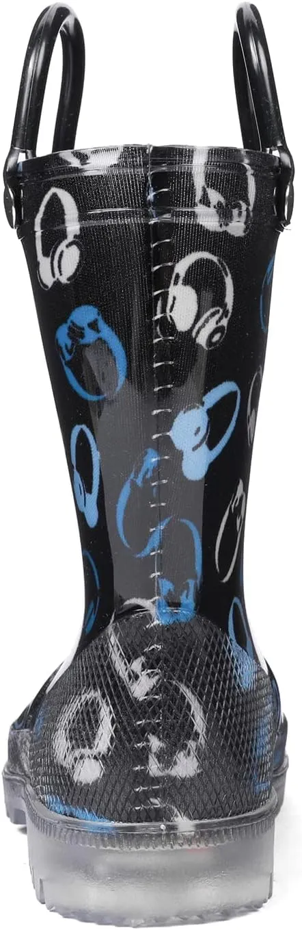 DKSUKO Toddler Rain Boots Glitter Waterprof Rubber Boots with Easy-on Handles