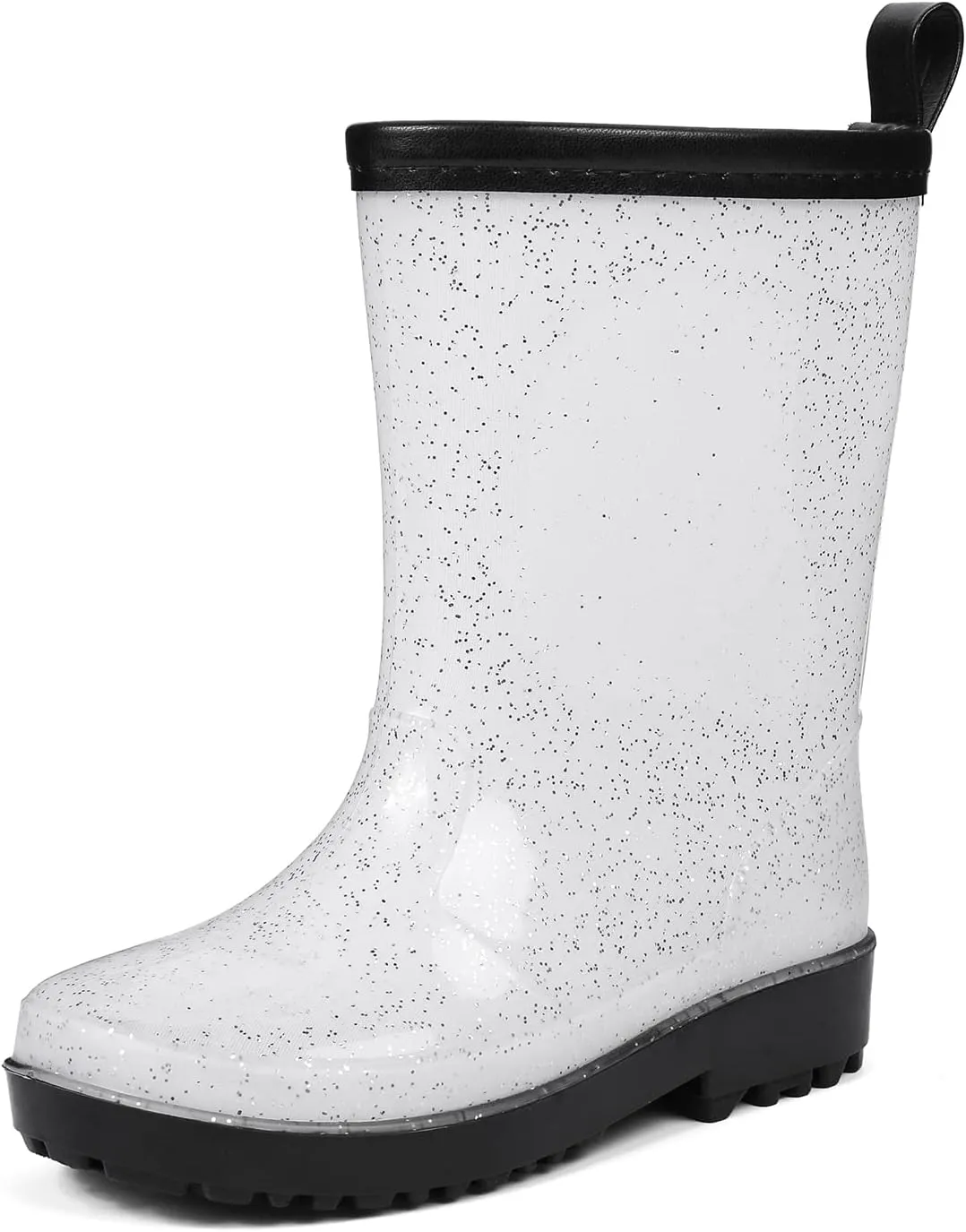 DKSUKO Toddler Rain Boots Glitter Waterprof Rubber Boots with Easy-on Handles
