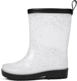DKSUKO Toddler Rain Boots Glitter Waterprof Rubber Boots with Easy-on Handles
