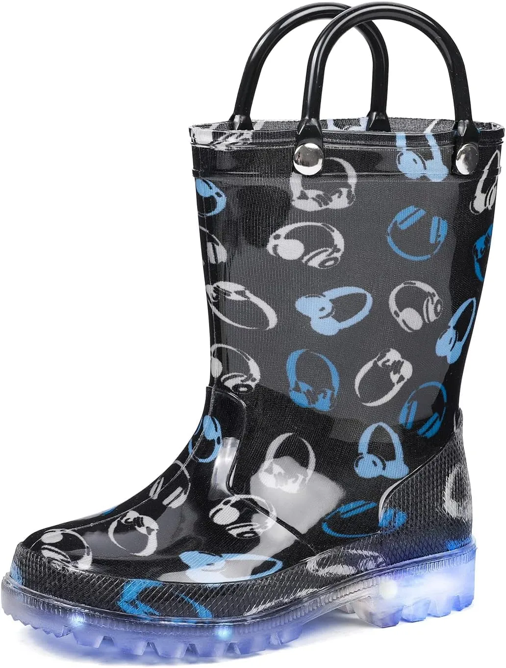 DKSUKO Toddler Rain Boots Glitter Waterprof Rubber Boots with Easy-on Handles