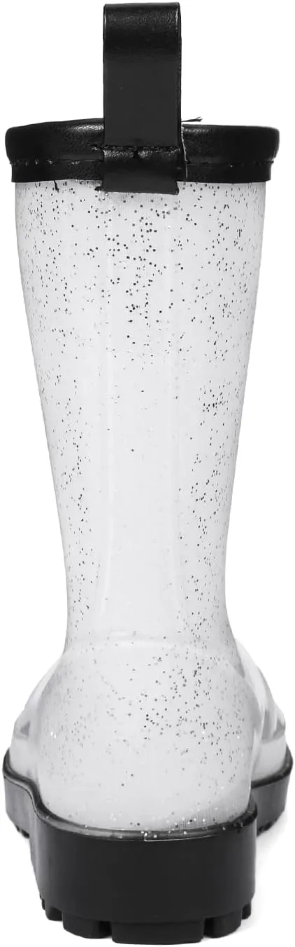 DKSUKO Toddler Rain Boots Glitter Waterprof Rubber Boots with Easy-on Handles