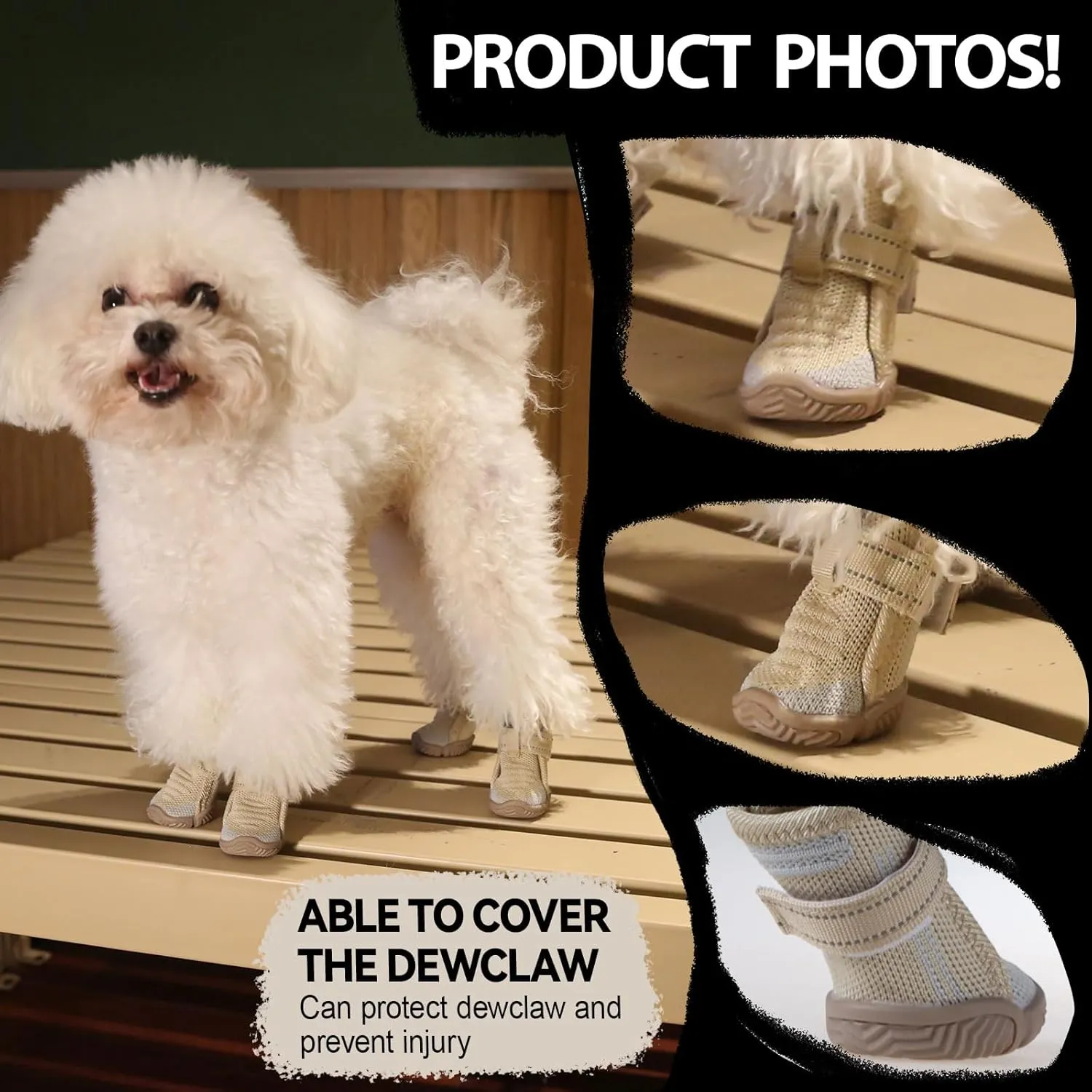 Dog Shoes for Small Dogs, Breathable Puppy Dog Boots & Paw Protectors for Summer Hot Pavement Winter Snow, Dog Booties with Reflective Strips, Anti-Slip Sole for Hardwood Floors (Beige-Size1)
