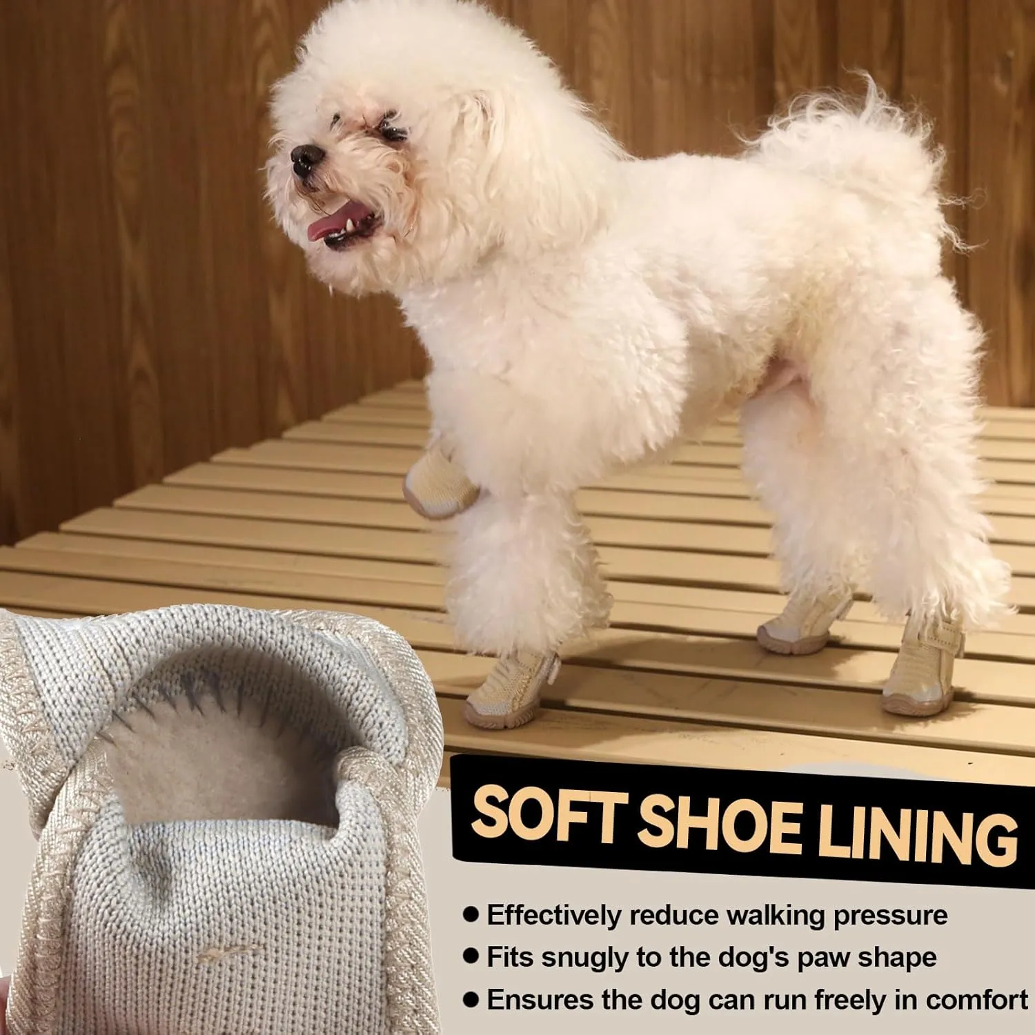 Dog Shoes for Small Dogs, Breathable Puppy Dog Boots & Paw Protectors for Summer Hot Pavement Winter Snow, Dog Booties with Reflective Strips, Anti-Slip Sole for Hardwood Floors (Beige-Size1)