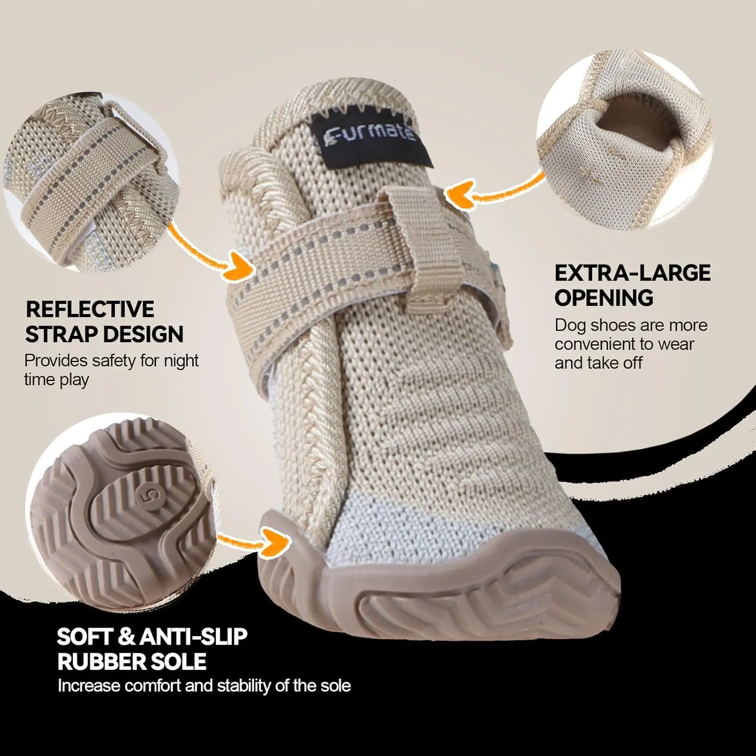 Dog Shoes for Small Dogs, Breathable Puppy Dog Boots & Paw Protectors for Summer Hot Pavement Winter Snow, Dog Booties with Reflective Strips, Anti-Slip Sole for Hardwood Floors (Beige-Size1)
