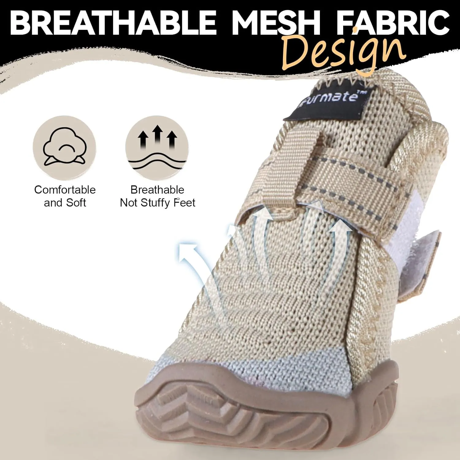 Dog Shoes for Small Dogs, Breathable Puppy Dog Boots & Paw Protectors for Summer Hot Pavement Winter Snow, Dog Booties with Reflective Strips, Anti-Slip Sole for Hardwood Floors (Beige-Size1)