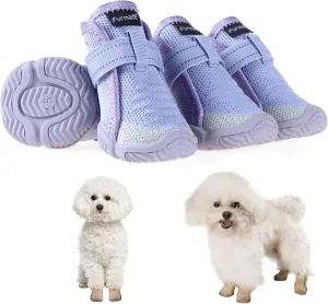Dog Shoes for Small Dogs, Breathable Puppy Dog Boots & Paw Protectors for Summer Hot Pavement Winter Snow, Dog Booties with Reflective Strips, Anti-Slip Sole for Hardwood Floors (Purple-Size1)