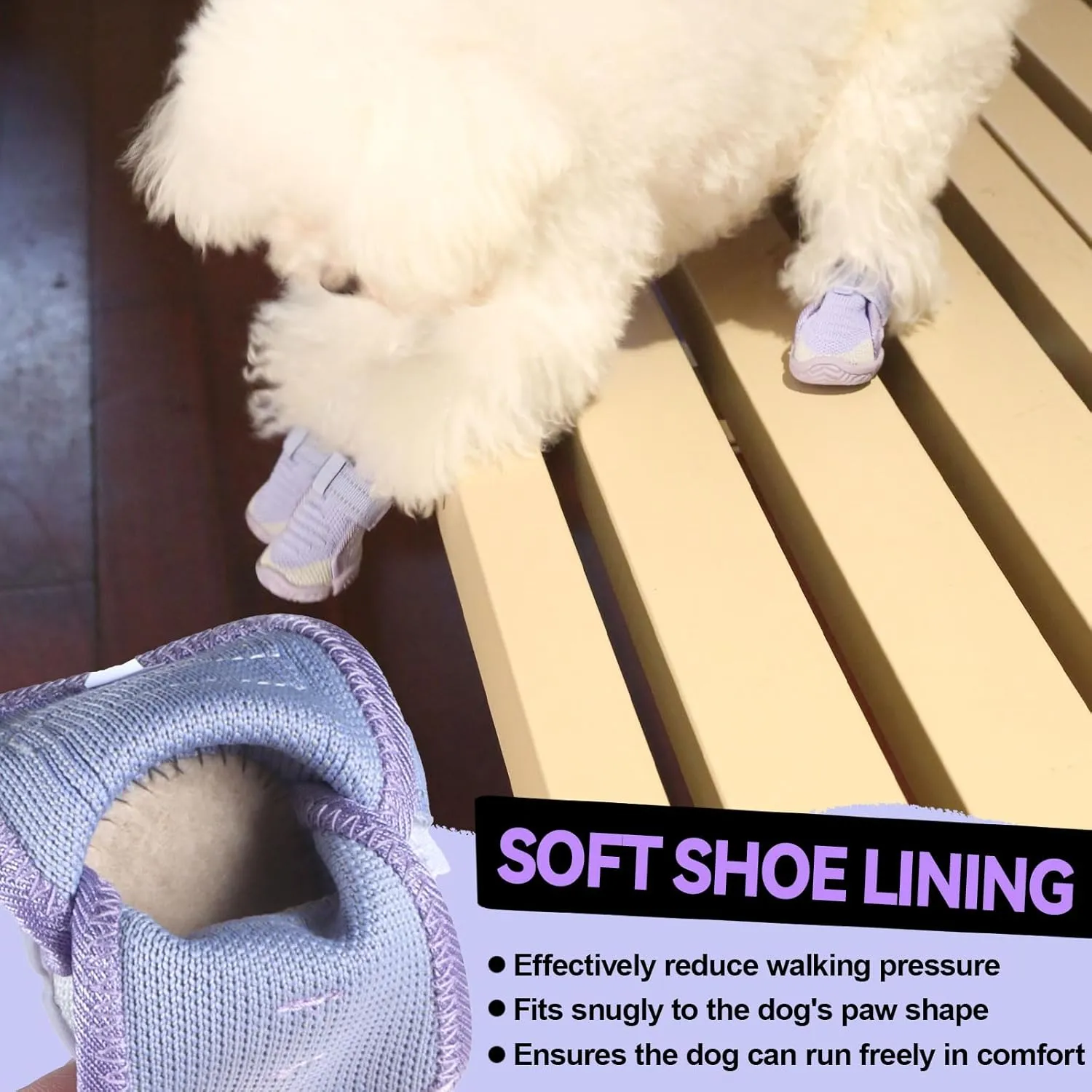 Dog Shoes for Small Dogs, Breathable Puppy Dog Boots & Paw Protectors for Summer Hot Pavement Winter Snow, Dog Booties with Reflective Strips, Anti-Slip Sole for Hardwood Floors (Purple-Size1)