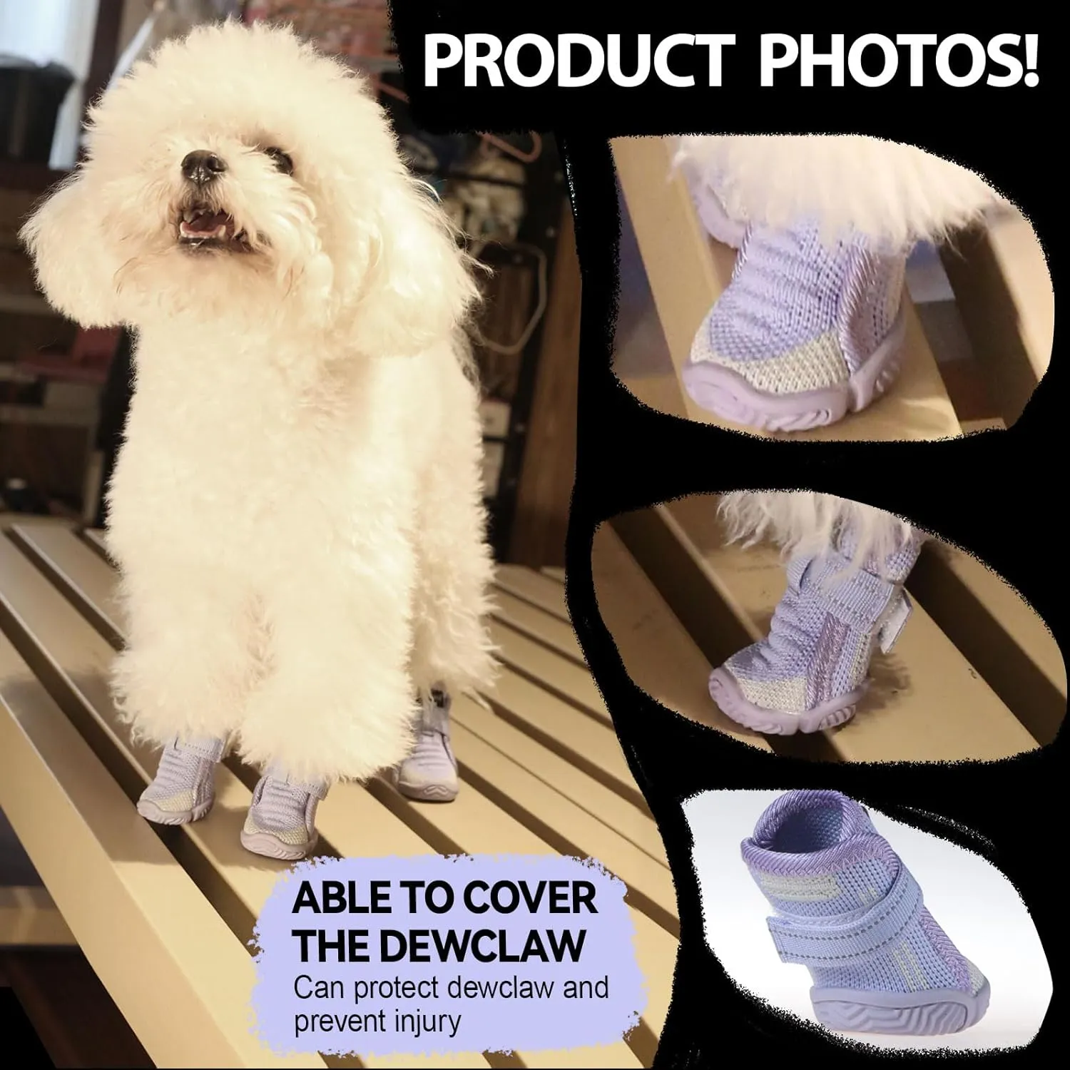 Dog Shoes for Small Dogs, Breathable Puppy Dog Boots & Paw Protectors for Summer Hot Pavement Winter Snow, Dog Booties with Reflective Strips, Anti-Slip Sole for Hardwood Floors (Purple-Size1)