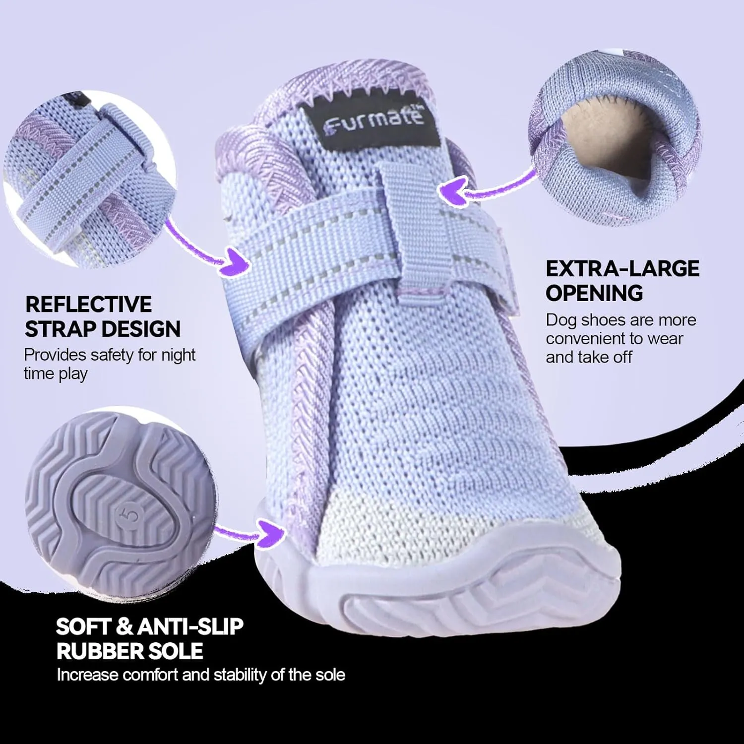 Dog Shoes for Small Dogs, Breathable Puppy Dog Boots & Paw Protectors for Summer Hot Pavement Winter Snow, Dog Booties with Reflective Strips, Anti-Slip Sole for Hardwood Floors (Purple-Size1)