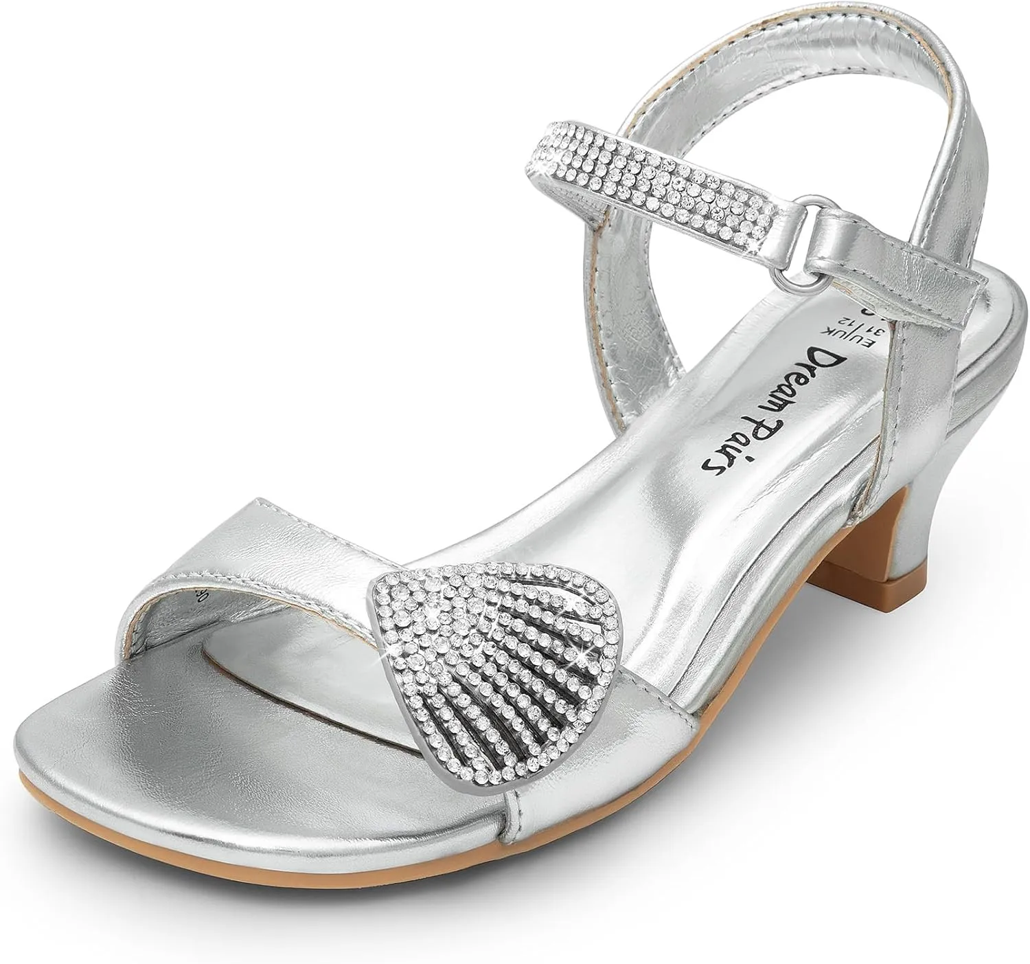 DREAM PAIRS Girls Sandals Ankle Strap Square Toe Low Heel Crystal Shell Wedding Party Flower Dress Shoes for Little Kids/Big Kids