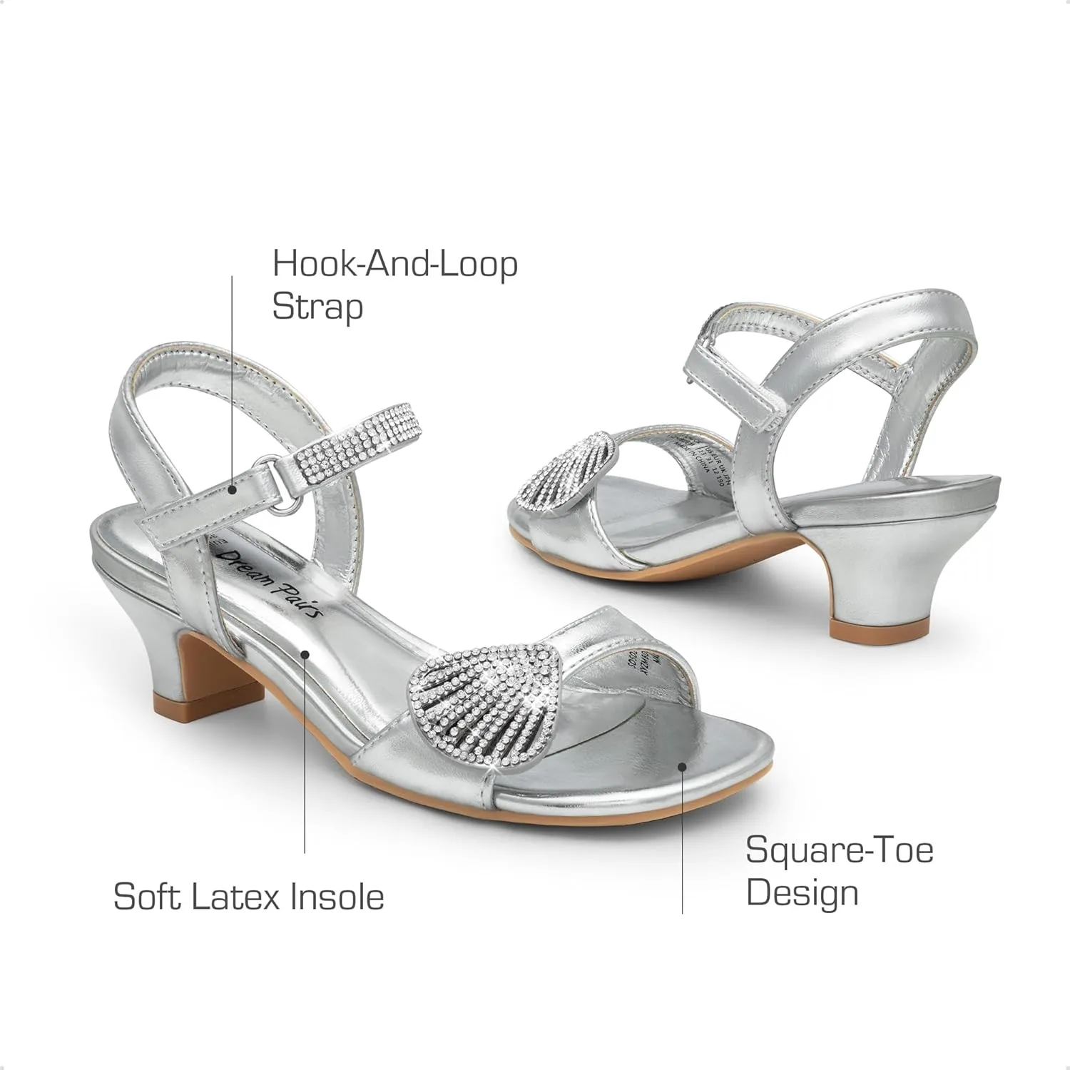 DREAM PAIRS Girls Sandals Ankle Strap Square Toe Low Heel Crystal Shell Wedding Party Flower Dress Shoes for Little Kids/Big Kids