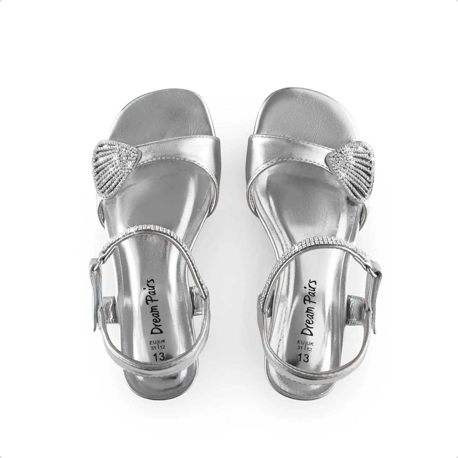 DREAM PAIRS Girls Sandals Ankle Strap Square Toe Low Heel Crystal Shell Wedding Party Flower Dress Shoes for Little Kids/Big Kids