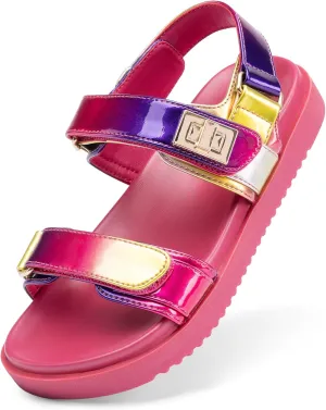 DREAM PAIRS Girls Sandals Casual Open Toe Two Adjustable Strapped Sandals with Hook and Loop for Little Kid/Big Kid