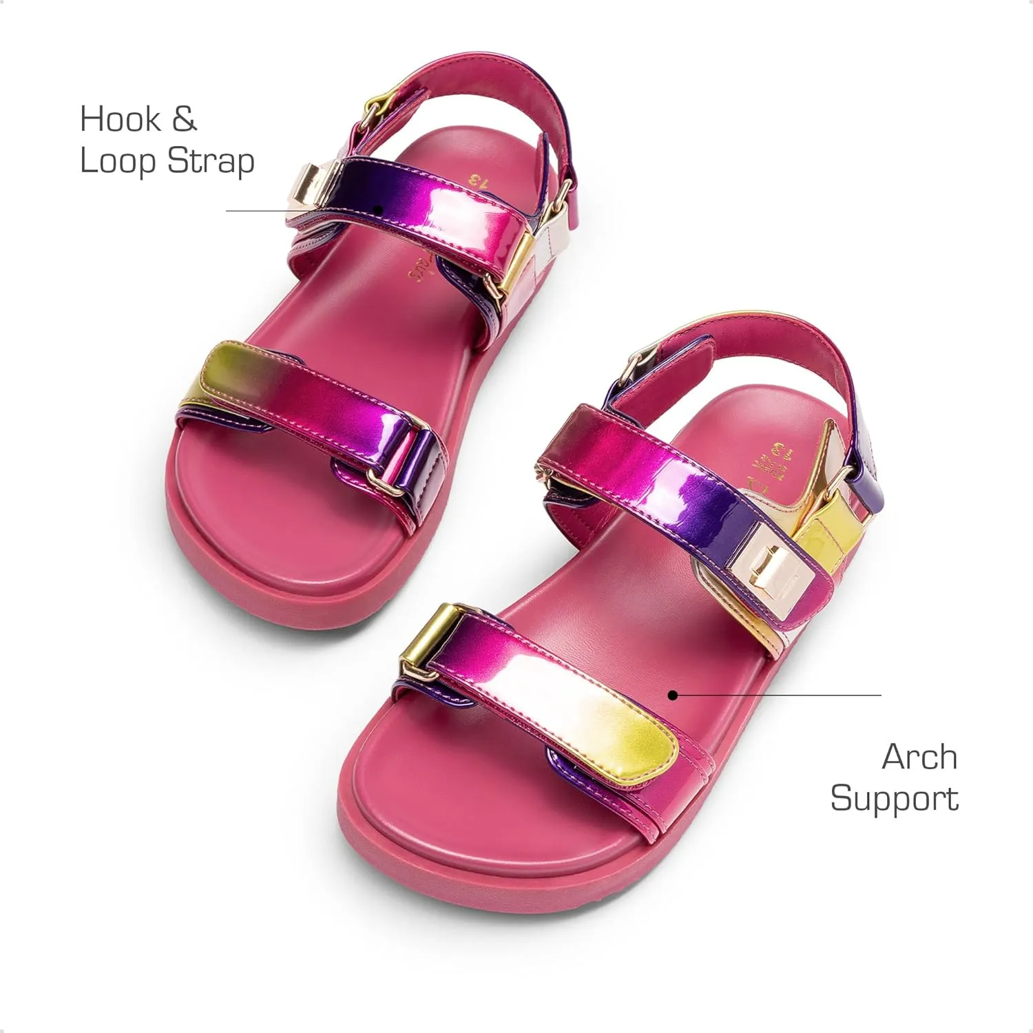 DREAM PAIRS Girls Sandals Casual Open Toe Two Adjustable Strapped Sandals with Hook and Loop for Little Kid/Big Kid