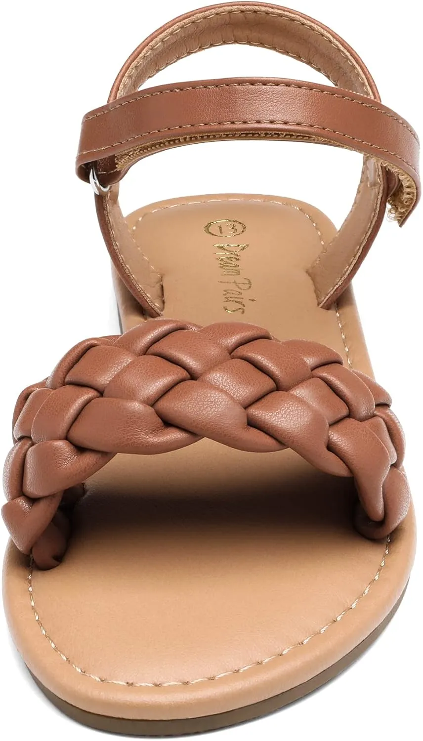 DREAM PAIRS Girls Sandals Classic Open Toe Braided Flat Sandals Summer Dress Shoes
